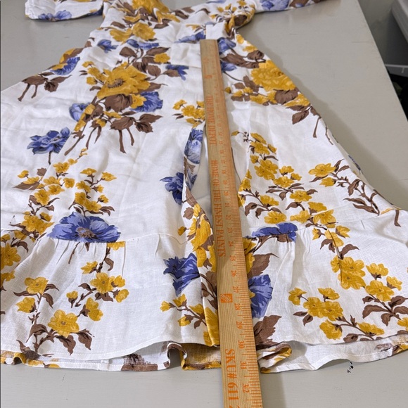 Reformation Belgium Linen Floral Midi Dress Josie Size 4 White Blue Slit - Picture 8 of 15